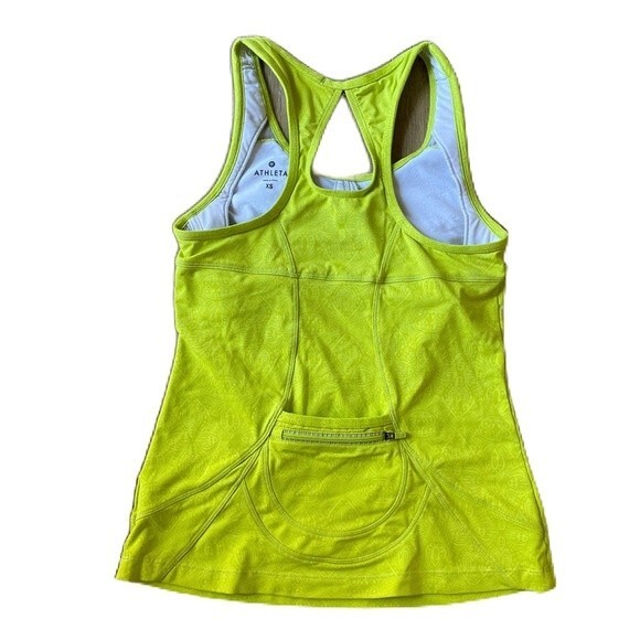 Athleta Neon Yellow/Green Racerback Running Workout Tank Top With Pocket XS - Picture 2 of 9